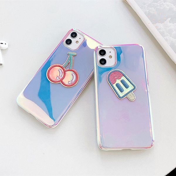 

luxury laser ice-cream peach glitter phone case for iphone 12 pro max 11pro xs max xr x 6 7 8 plus love heart blu-ray soft cover