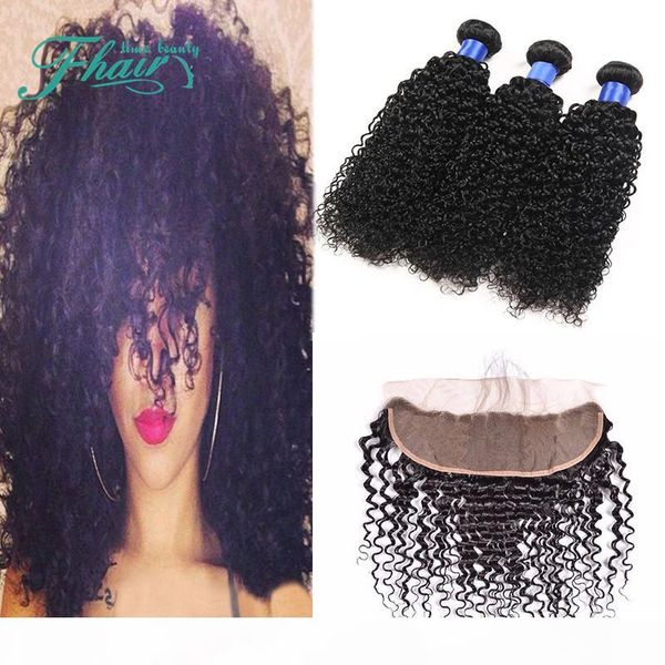 

malaysian deep curly wave with frontals 4pcs lot 13x4 full lace frontal closure with deep curly 3bundles 8" - 30"inch in, Black