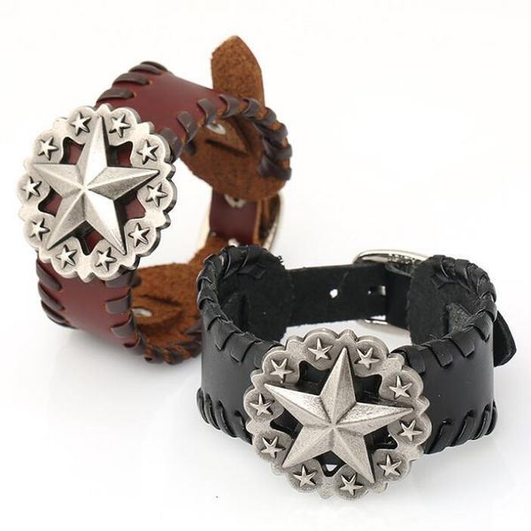 

charm bracelets punk rock gothic jewelry fashion men women alloy star wristbands leather bangle wrap retro vintage wide belt, Golden;silver
