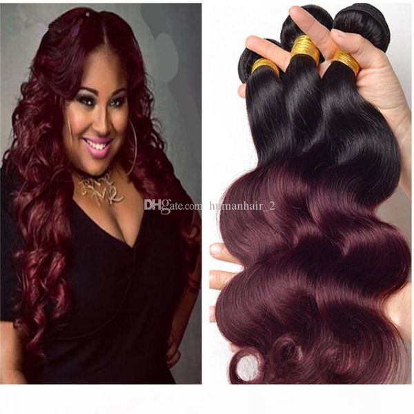 

1b 99j ombre body wave hair extensions indian hair bundles burgundy color wine red indian human hair 3pcs lot dark root 99j bundles, Black;brown