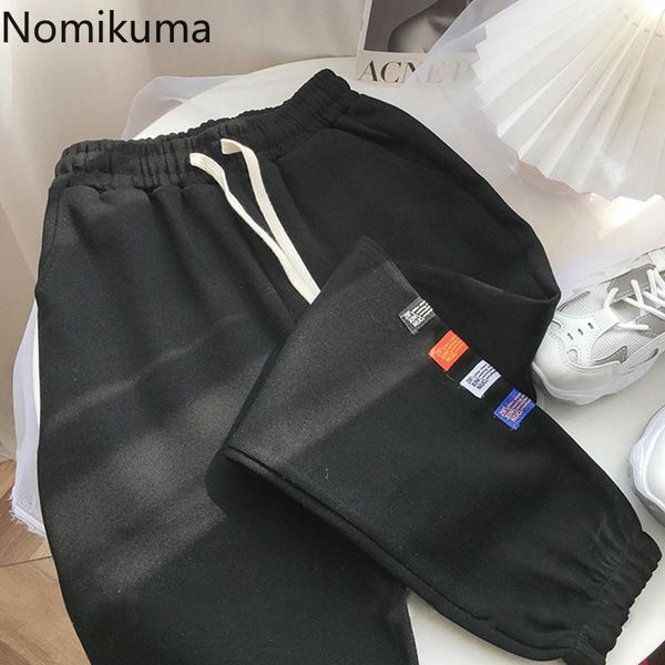 

women's pants & capris nomikuma women causal sweatpants korean letters appliques harem drawstring high waist trousers mujer pantalones, Black;white