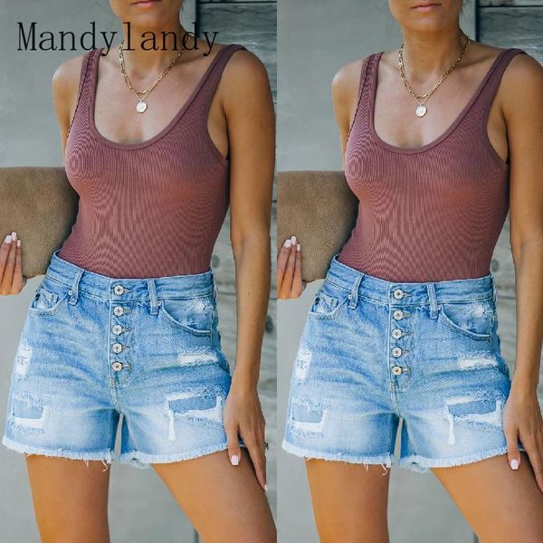 

women's jeans mandylandy casual denim shorts women straight-leg pants high waist washed short ripped, Blue