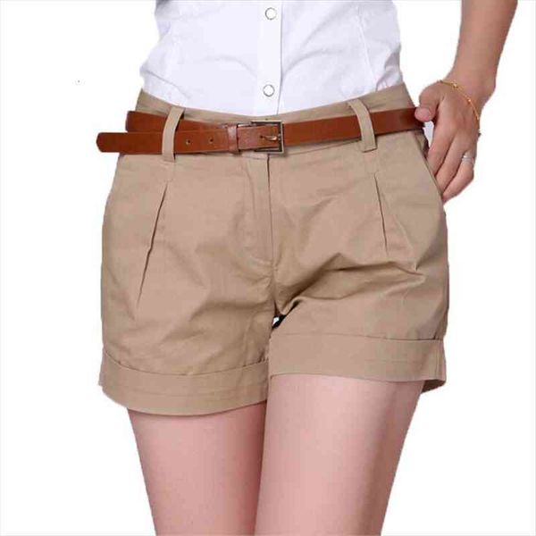 

korea style summer woman casual shorts plus size s-2xl fashion design lady casual short solid color khaki white kh804247, White;black