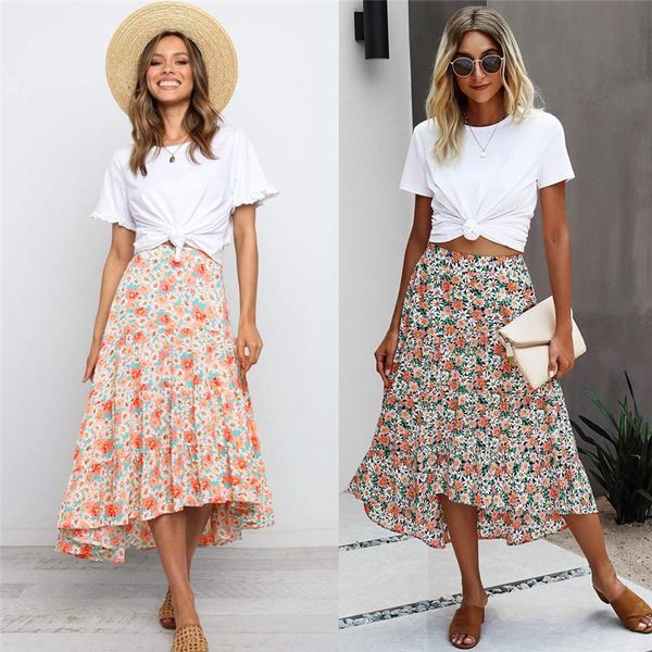 

skirts summer 2021 print women arrival bohemian style floral maxi, Black