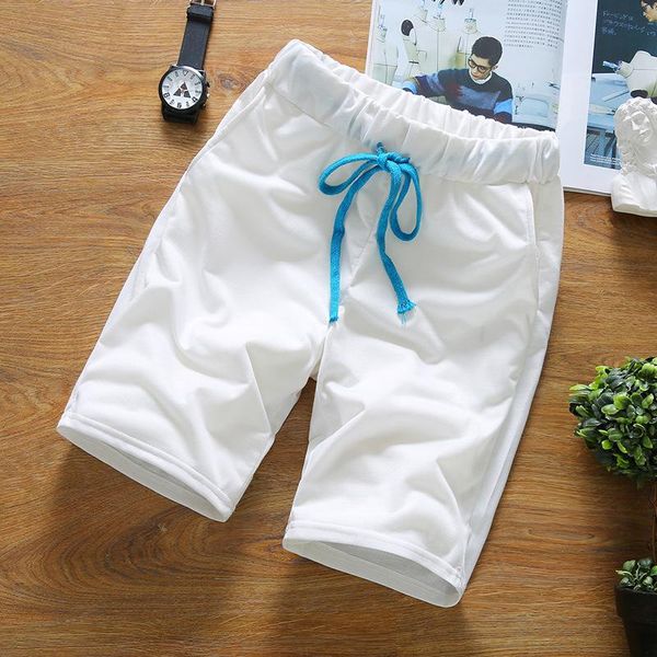 

men's shorts summer men slim casual white running elastic waist lace up plus size sports bike fashion beachwear breeches, White;black