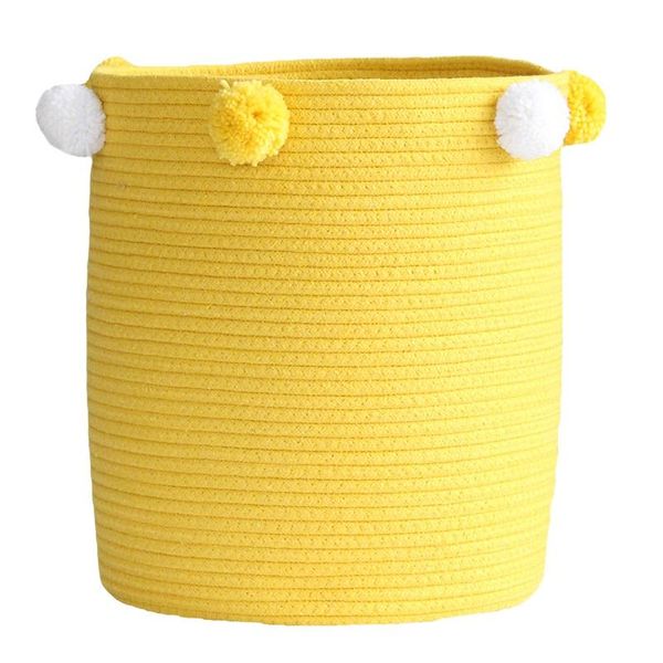 

large woven cotton rope storage basket baby laundry hamper storage bin baskets for organize toy diaper home decor-yellow