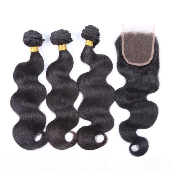 

brazilian hair bundles with closure body wave human hair weave extensions 3bundles with lace closure 4x4 part natural color 1b color, Black;brown