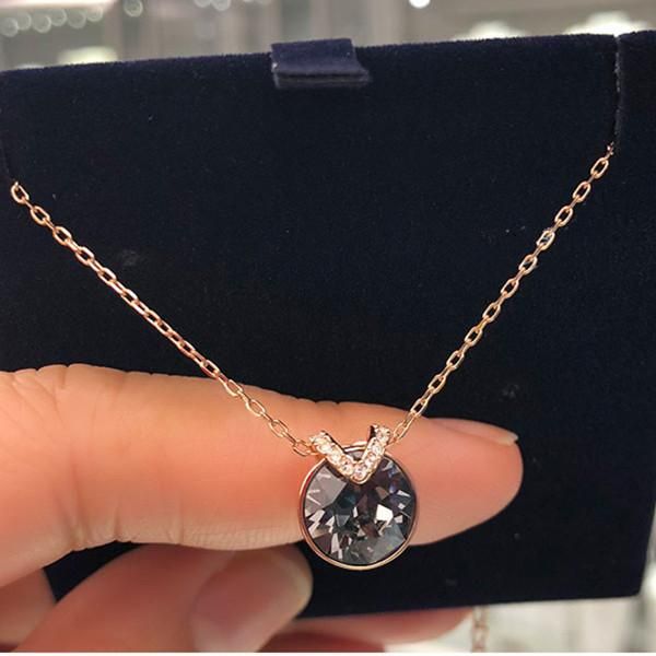 

pendant necklaces crystal friend necklace 1:1 swa black clavicle chain women jewelry friendship sale, Silver