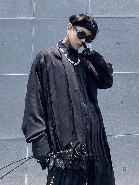 

men's casual shirts long sleeve shirt spring and autumn hong kong style personality rough edge design hip-hop street large size, White;black