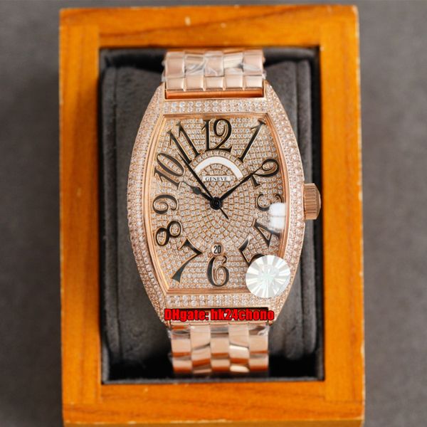 

rrf luxury watches cintrÃ©e curvex 8880 full diamond automatic mechanical mens watch pavÃ© diamonds dial rose gold bracelet gents wristwatches, Slivery;brown