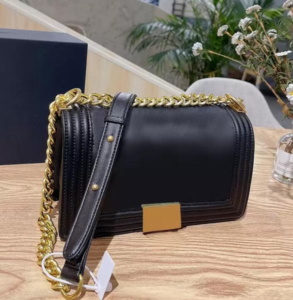 5A Frauen Handtaschen Marke Luxus Designer Taschen Gold und Splitter Kette Umhängetasche 26 cm verschiedene Farbe Brieftasche Echtes Leder Kaviar Geldbörse Klappe Großhandel
