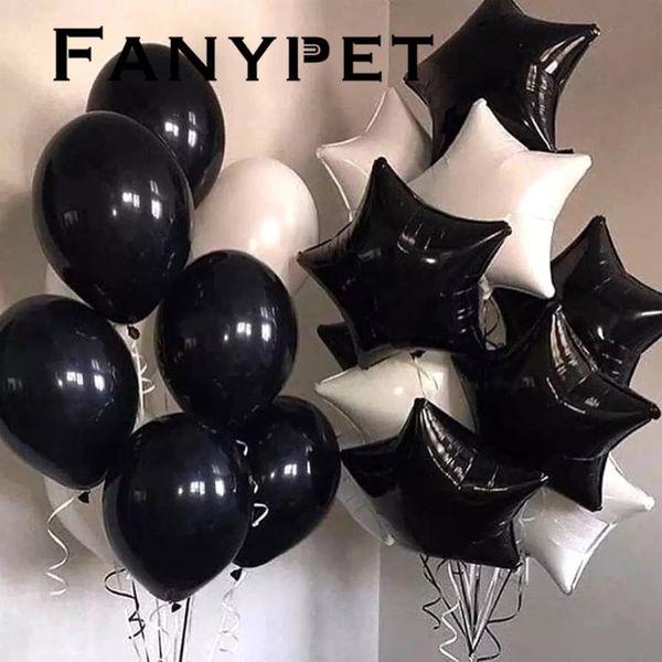 

16pcs/lot 18inch white black star foil balloons birthday wedding party decoration supplies 2.3g helium globos baby toys balloons