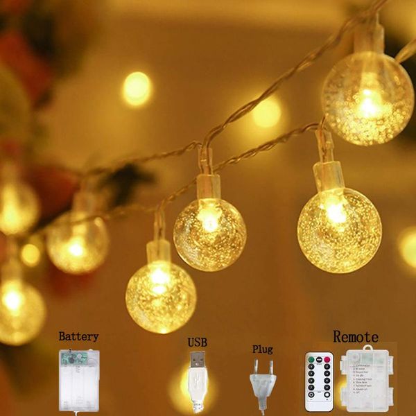 

strings 20/ 40/80 leds crystal ball string lights 6m/10m battery remote fairy garland for garden christmas decoration home holiday room