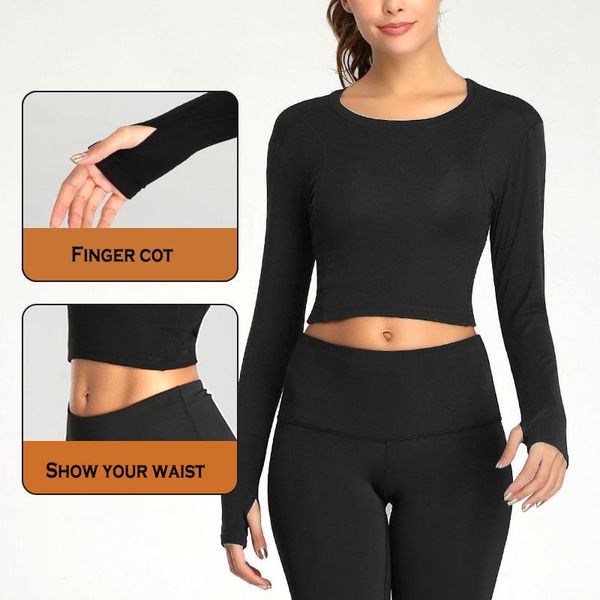 

yoga outfit women long sleeve running shirts black modal t-shirts solid quick dry fitness gym crop sport wear
