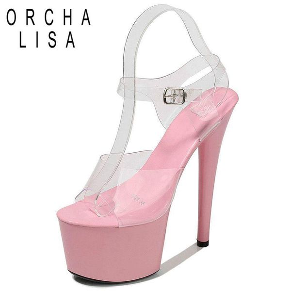

16.5cm clear plastic sandals women platform model t stage shows high-heeled shoes high transparent sandals large size, Black