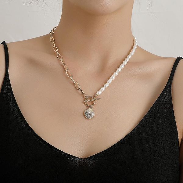 

pendant necklaces phyanic bohemian imitation pearl choker necklace collar women statement gold color scallop shell trendy jewelry, Silver