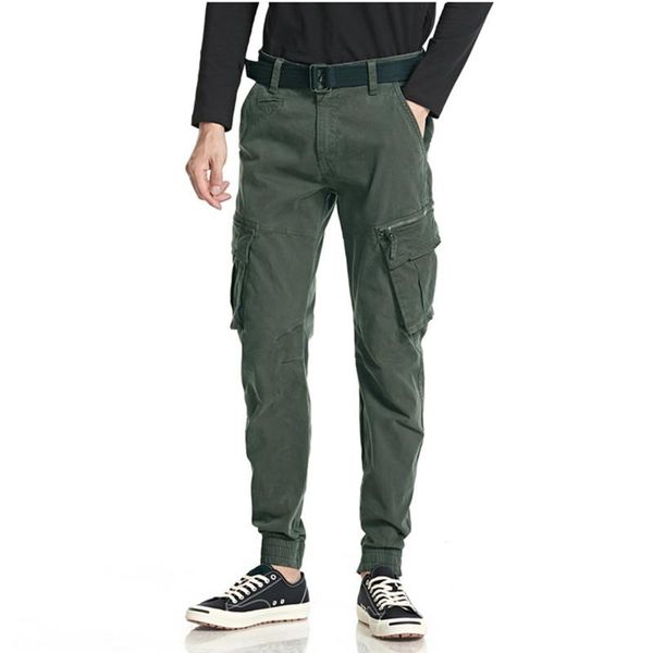 

men's pants 2021 mens cargo autumn casual joggers baggy regular cotton trousers male military tactical with multi pockets, Black
