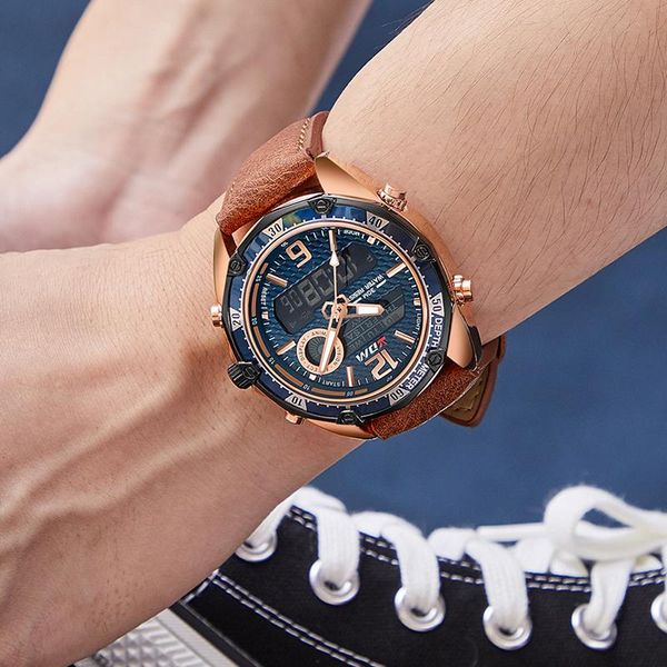 

wristwatches luxury mens watches quartz fashion waterproof watch for men led clock shockproof wristwatch male leather band relogio, Slivery;brown