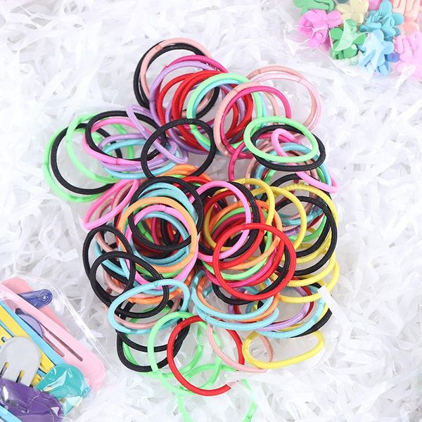 

hair accessories mini flower clips grip claw barrettes set rubber bands mixed rainbow colorful elastic rope, Slivery;white