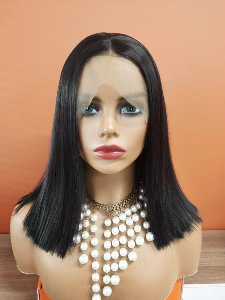 

synthetic wigs 14-16'' 180% density short cut bob straight lace front wig for black women daily cosplay baby hair natural hiarline