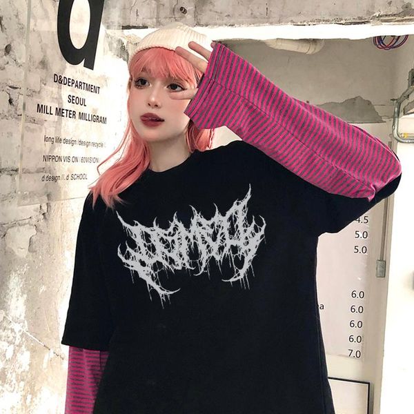 

women's t-shirt gothic t-shirts cartoon print short harajuku casual fashion simple punk hip hop cool girl ulzzang oversized, White