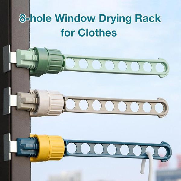 

hangers & racks portable clothes drying rack window balcony hanging stand stainless steel 8 holes rod for outdoor travel storage