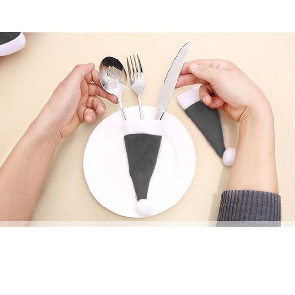 

10pcs christmas tableware cloth fork knife cutlery holder santa hats home party table dinner decoration deskdecor d4