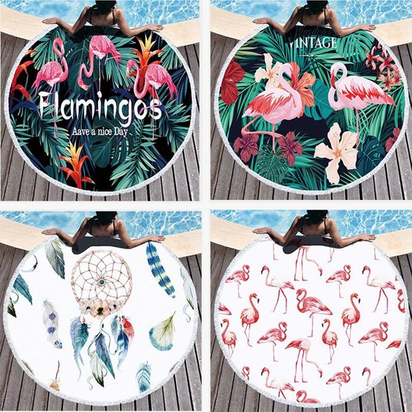 

towel round beach 150cm flamingo microfiber large blanket with tassel bohemian picnic yoga mat home decoratio