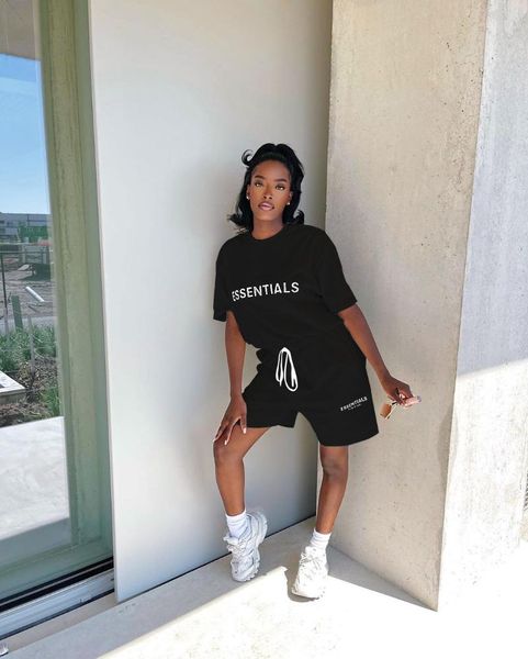 

women's tracksuits shorts suit 2-piece set ladies summer casual classic black white loose printed + lace workout sports street hip hop, Gray