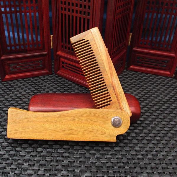 

hair brushes folding green sandalwood portable mini travel small wooden anti-static care gift beard comb b3z2, Silver