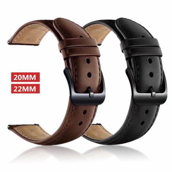 

watch bands 20mm 22mm black/brown genuine leather watchband for samsung gear s3/galaxy 46/42mm business classic bracelet huawei gt