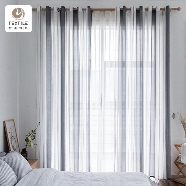 

nordic style stripes living room bedroom study grey brown curtain window screen home decoration embroidered tulle fabric curtain