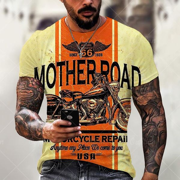 

men's t-shirts 2021 summer fashion trendy us route 66 motorcycle pattern 3d printing t-shirt street personality loose oversized t shirt, White;black