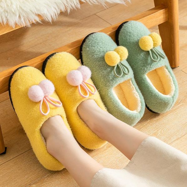 

slippers lovely indoor ladies shoes winter cotton fur flip flops home house warm thick bottom women cute fluffy, Black
