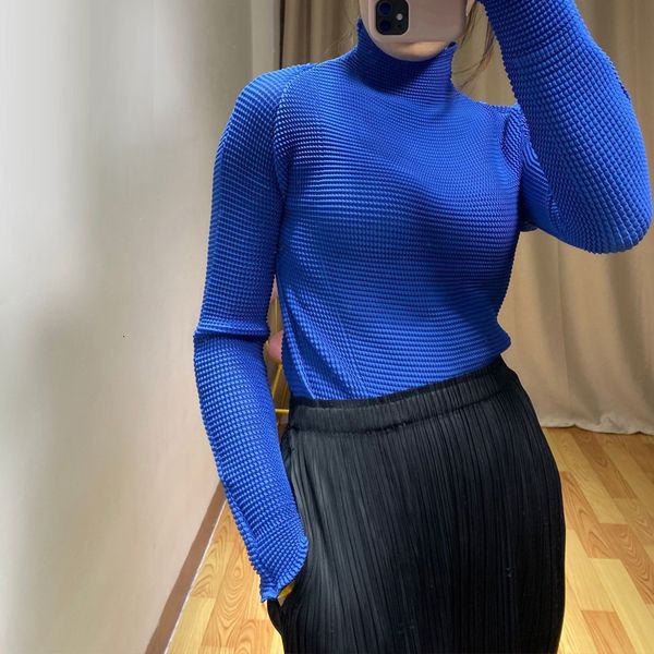 

autumn miyake plissate half turtleneck ladies fashion me series color wild long stretch t-shirt tall t9890778 1dka, White