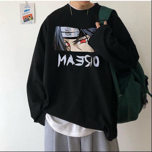 

punk streetwear tshirt women t shirt naruto long sleeved mens t shirt korean autumn loose jacket hong kong jacket uchiha itachi, White