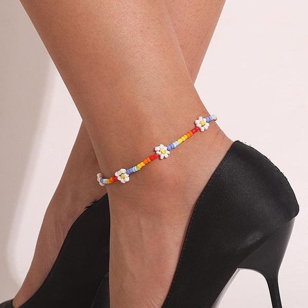 

anklets fashion rice beads flower anklet feminine temperament trend simple beach outdoor party footwear for women, Red;blue
