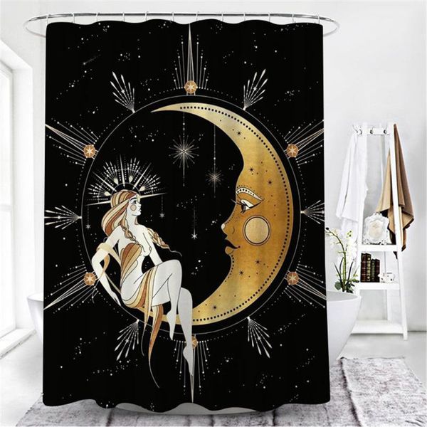 

shower curtains boho floral curtain moon phase white flower black night polyester waterproof fabric for bathroom