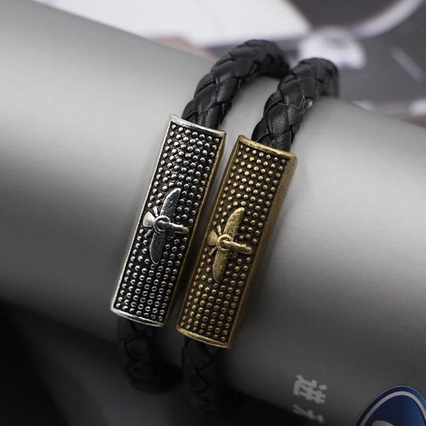 

link, chain length 21cm bracelet leather punk fashion simple retro bird shaped woven men's and women's jewelry, Black