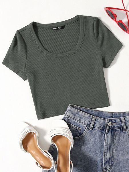 

rib-knit solid tee f77n#, White