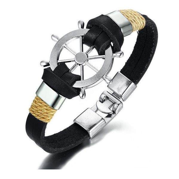 

rudder design men bracelet bangle double layer leather classic vintage daily sport sailing jewelry rudde jllwff