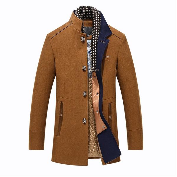 

men's wool & blends men woolen coat winter fleece warm jackets thermal slim fit fashion trench outerwear mens brand clothing j6t704, Black