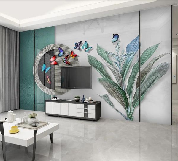 

wallpapers custom any size 3d wall papers home decor living room three-dimensional carved relief geometric plant leaf butterfly murals