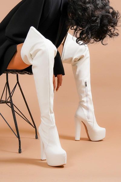 

boots pages high-heeled over the knee women 's season modern design zipper detail above length elegant fashion boat, Black
