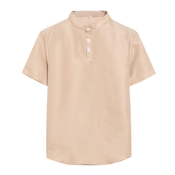

selling 2021 classic pure color male social men's thin v-neck button design shirt mens business casual short s, White;black