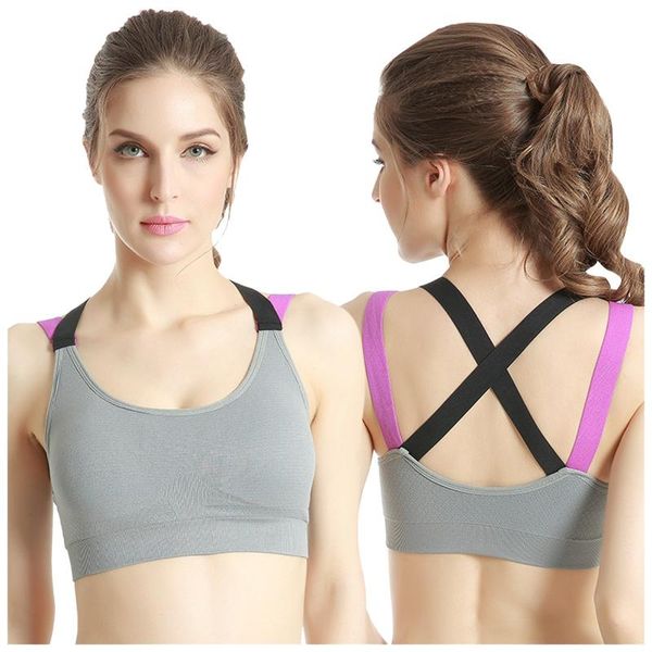 

yoga outfit 25# sport sports brawomen cross back no steel ring outdoor indoor bra vest breathable elastic gym underwear bralette