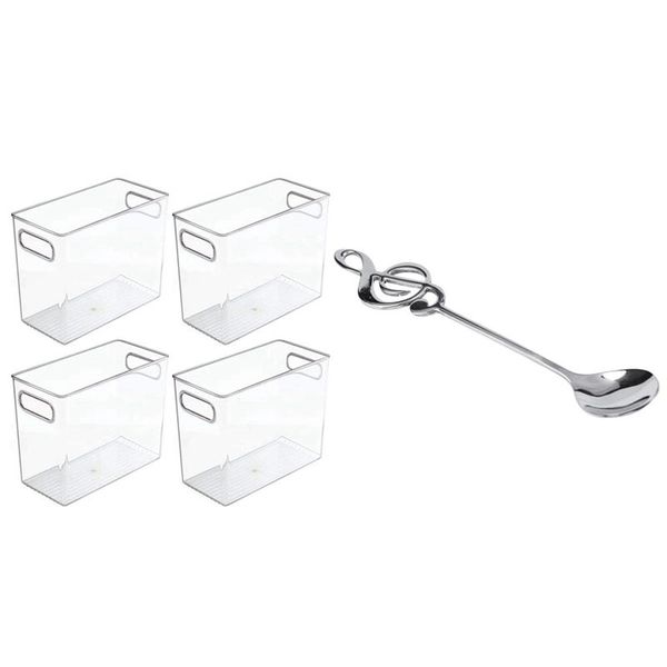 

spoons 8pcs cute music theme tea stirring spoon & 4 pcs kitchen pantry cabinet, refrigerator or er storage bin