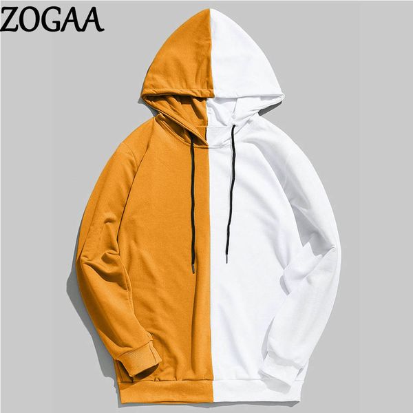 

women hoodie zogaa long sleeve men's hoodies hood half black white cool plain men patchwork cotton sweatshirt hooded pullovers