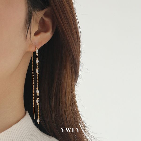 

natural pearl tassel long earrings for women's french niche ywly, Silver