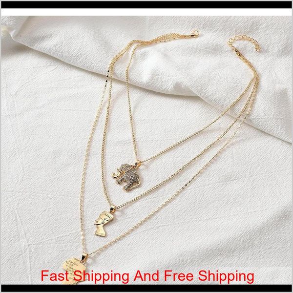 

s1582 fashion jewelry multi-layer necklace metallic elephant egyptian pharaoh yan heart africa sqcpcd jywkn hyeif, Silver